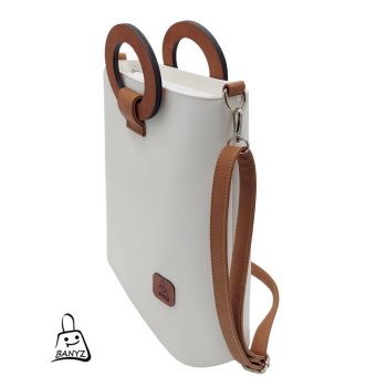 többfunkciós női táska kézitáska és válltáska egyben fehér barna kivitelben elölnézetben