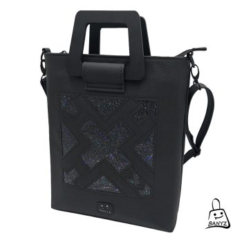 többfunkciós női táska kézitáska és válltáska egyben fekete csillámos elegáns kivitelben elölnézet